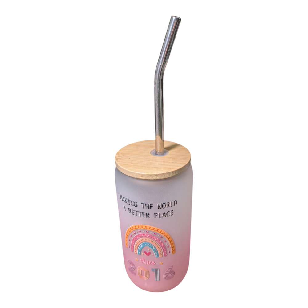 Glass Tumbler with Straw - 21 and Fabulous - Making the World Better Place 2016